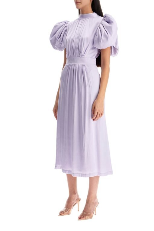 midi satin dress with puff sleeves - Image 4