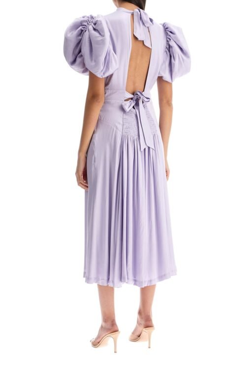 midi satin dress with puff sleeves - Image 3
