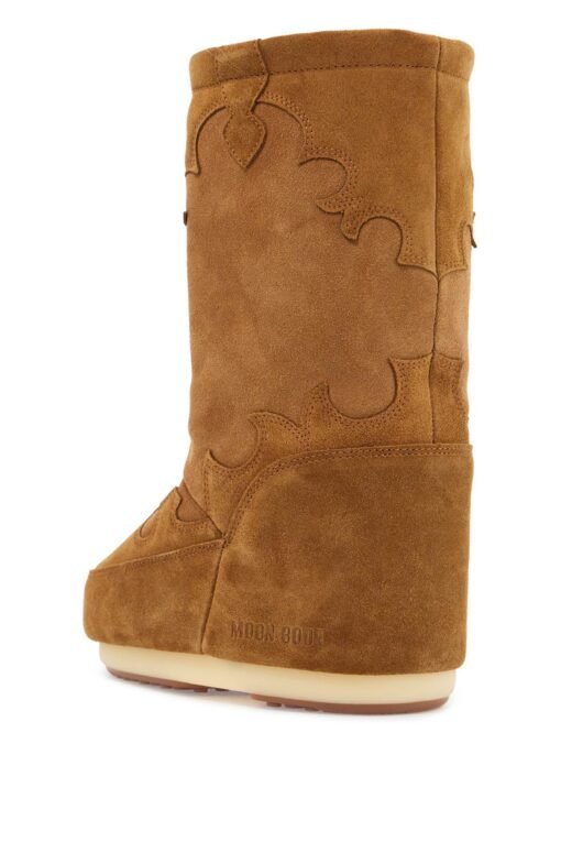 high suede boots in cognac with wedge embroidery - Image 3