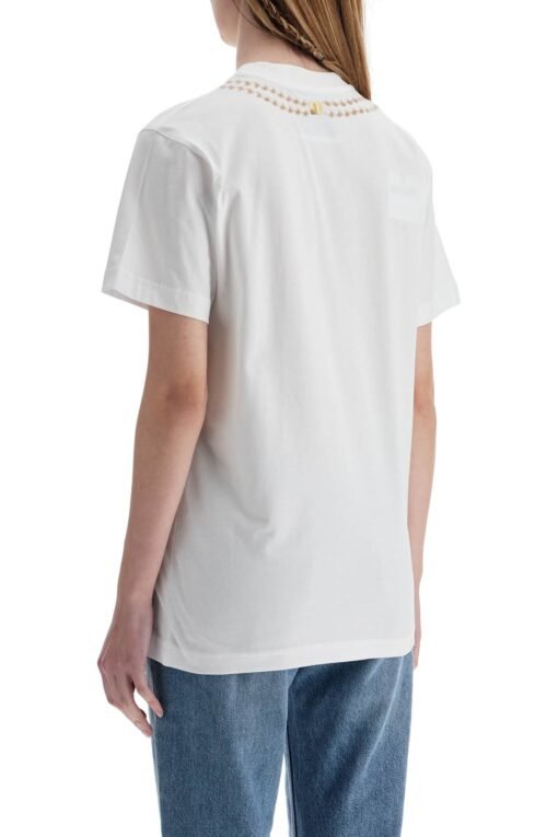 white cotton t-shirt with croissant and pearls print - Image 3