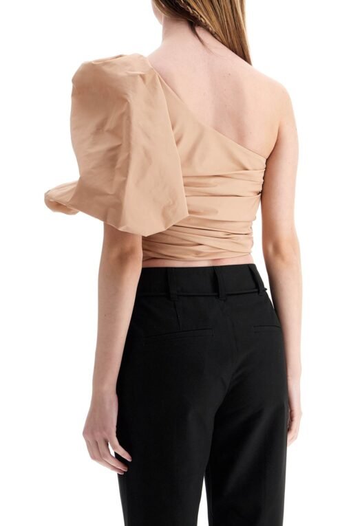 asymmetrical one-shoulder taffeta top in cameo pink - Image 3