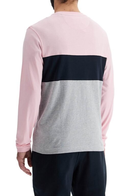 long sleeve crew neck t-shirt in pink, blue, and gray cotton - Image 3