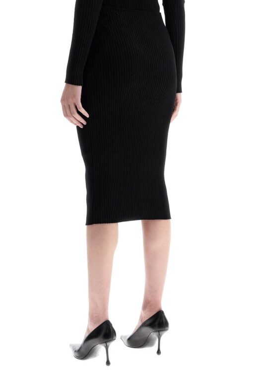 black midi skirt in viscose and polyester with vertical ribs - Image 3