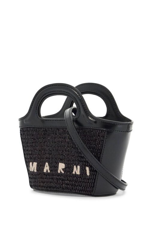 black woven cotton and nylon handbag with leather details and removable shoulder strap - Image 3