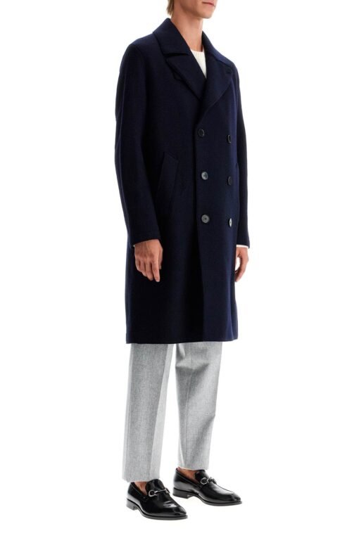double-breasted wool coat in boiled - Image 3