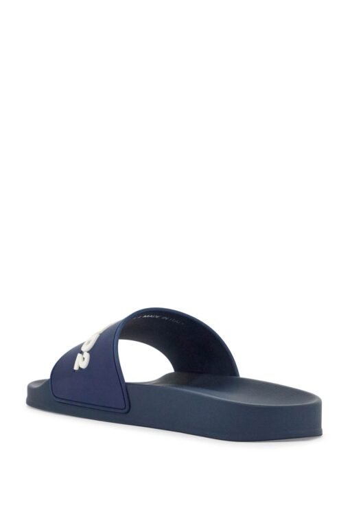 navy blue polyurethane slippers with minimalist design and leather sole - Image 3