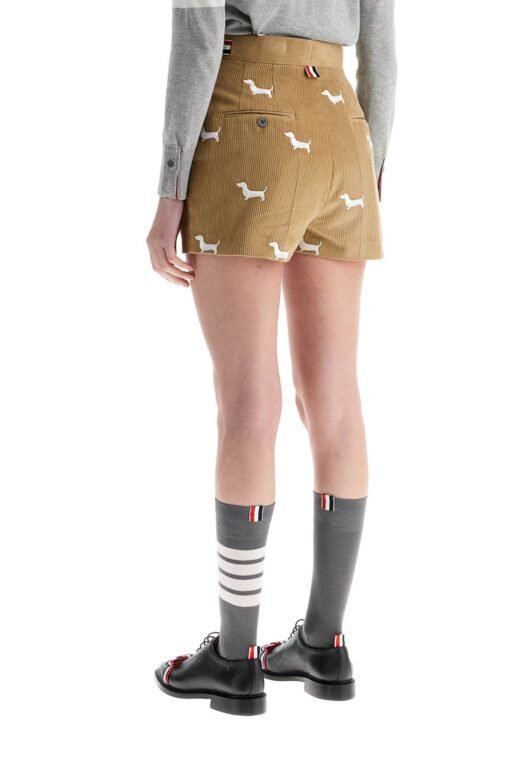 khaki corduroy shorts with white dog pattern - Image 3