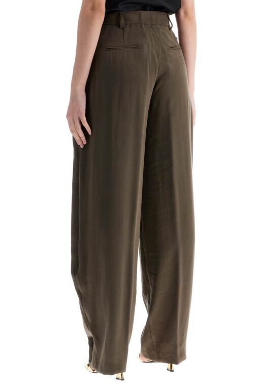 khaki wide leg viscose trousers with front pleats - Image 3