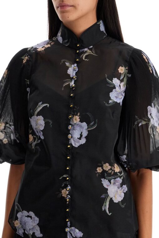 illustrated blouse with pleated sleeves - Image 4
