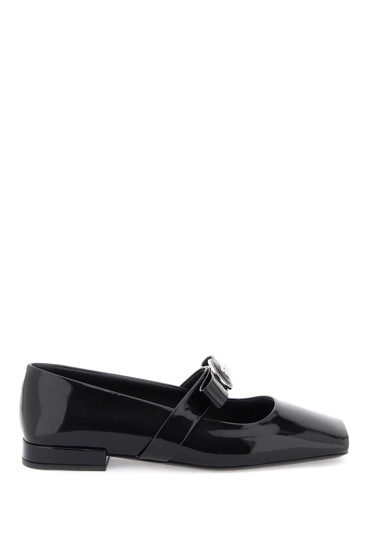 open-toe ballet flats in gianni ribbon