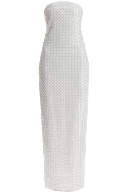 long white cotton bodycon dress with beads strapless