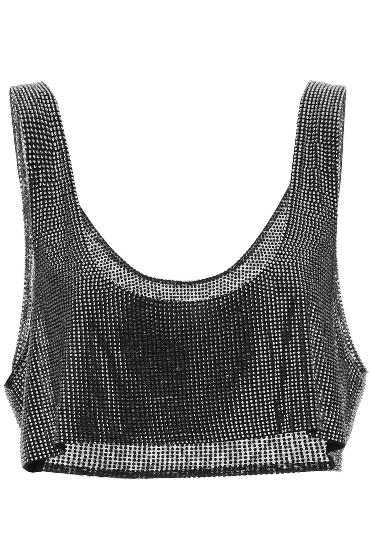 cropped tank top in rhinestone-studded mesh