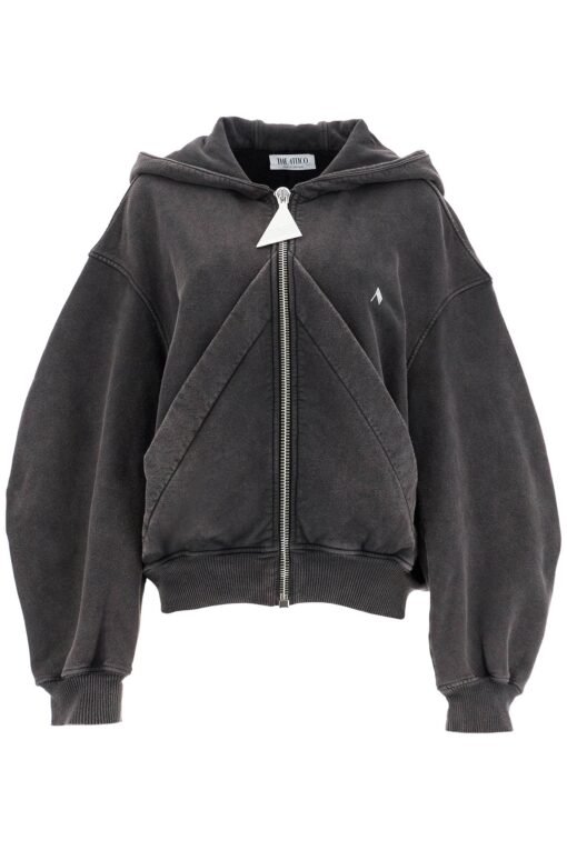 "full zip washed jersey sweatshirt with