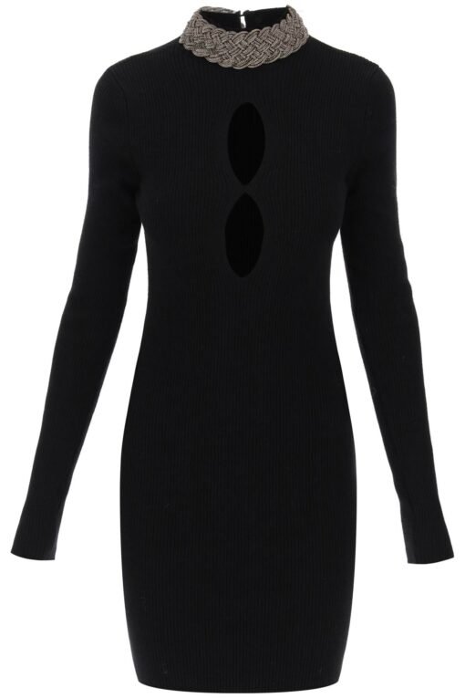 knitted mini dress with jewel collar