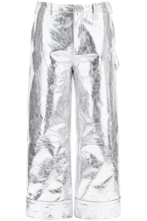 laminated leather pants with folded hem