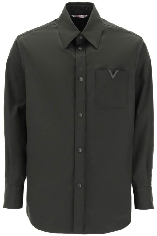 snap-up overshirt in stretch nylon