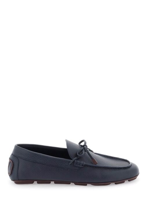 leather loafers with bow