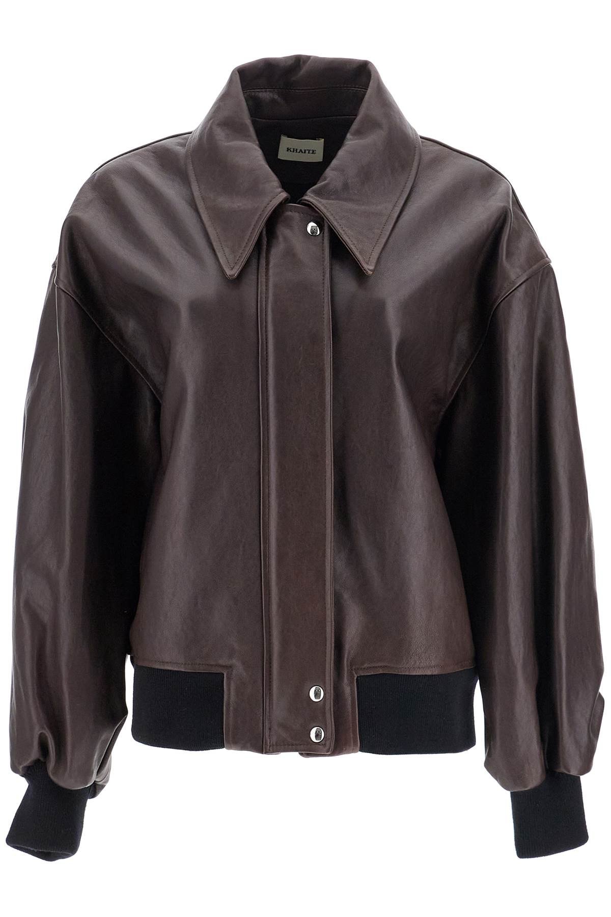 dark brown leather jacket with puff sleeves