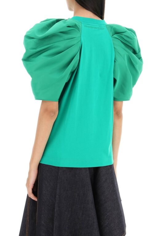 t-shirt with ruched balloon sleeves in poly faille - Image 3