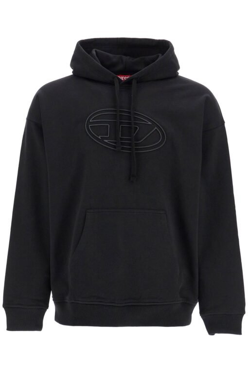 black cotton hoodie with embossed logo