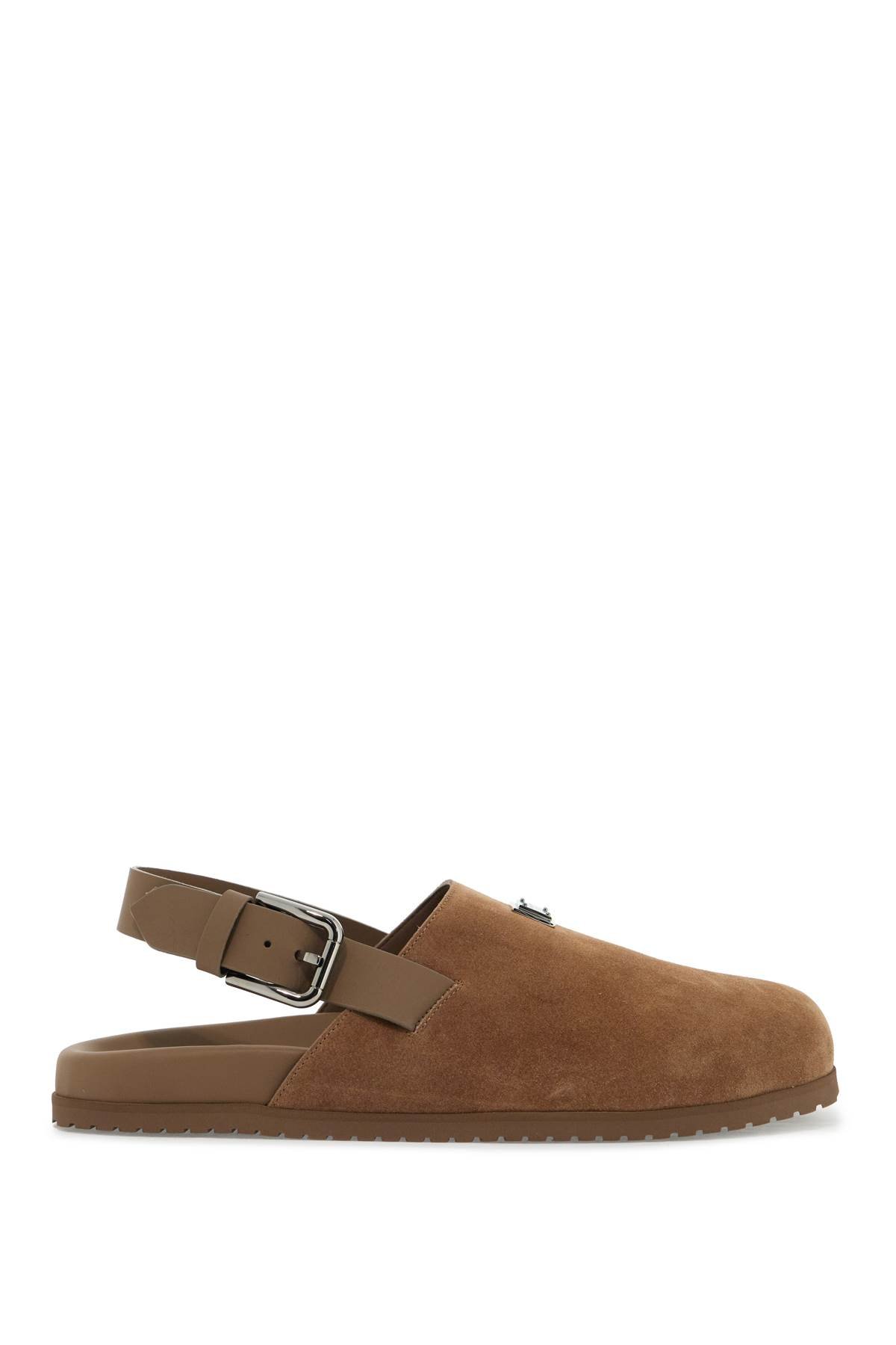 suede leather clogs with logo plate