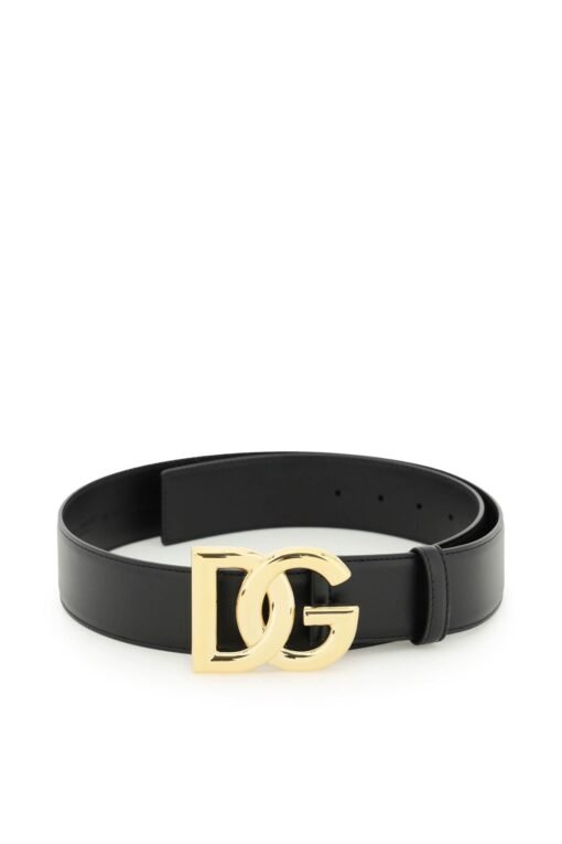 leather belt with logo buckle