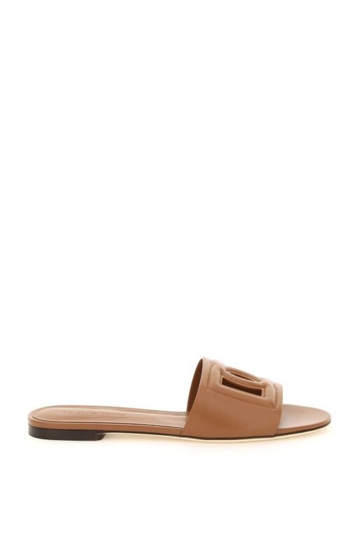 leather slides with cut-out logo