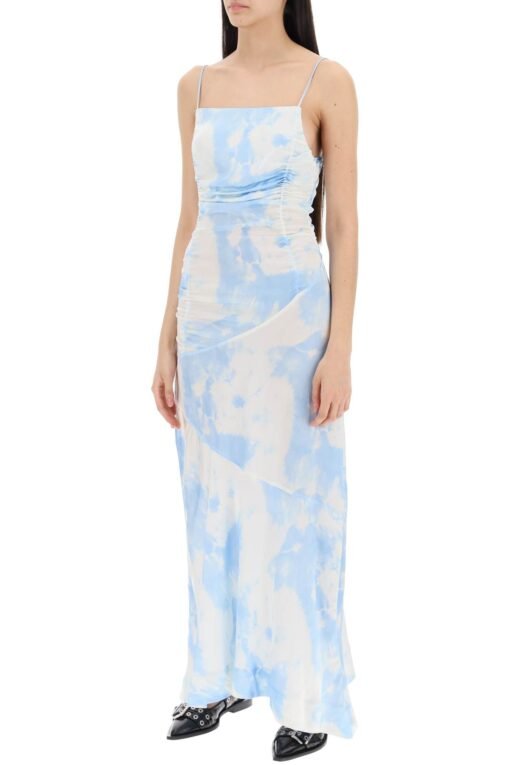 maxi printed tie-dye satin dress with r - Image 4