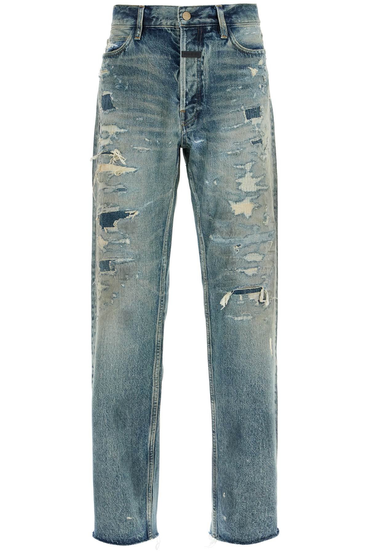 distressed straight cut jeans with a