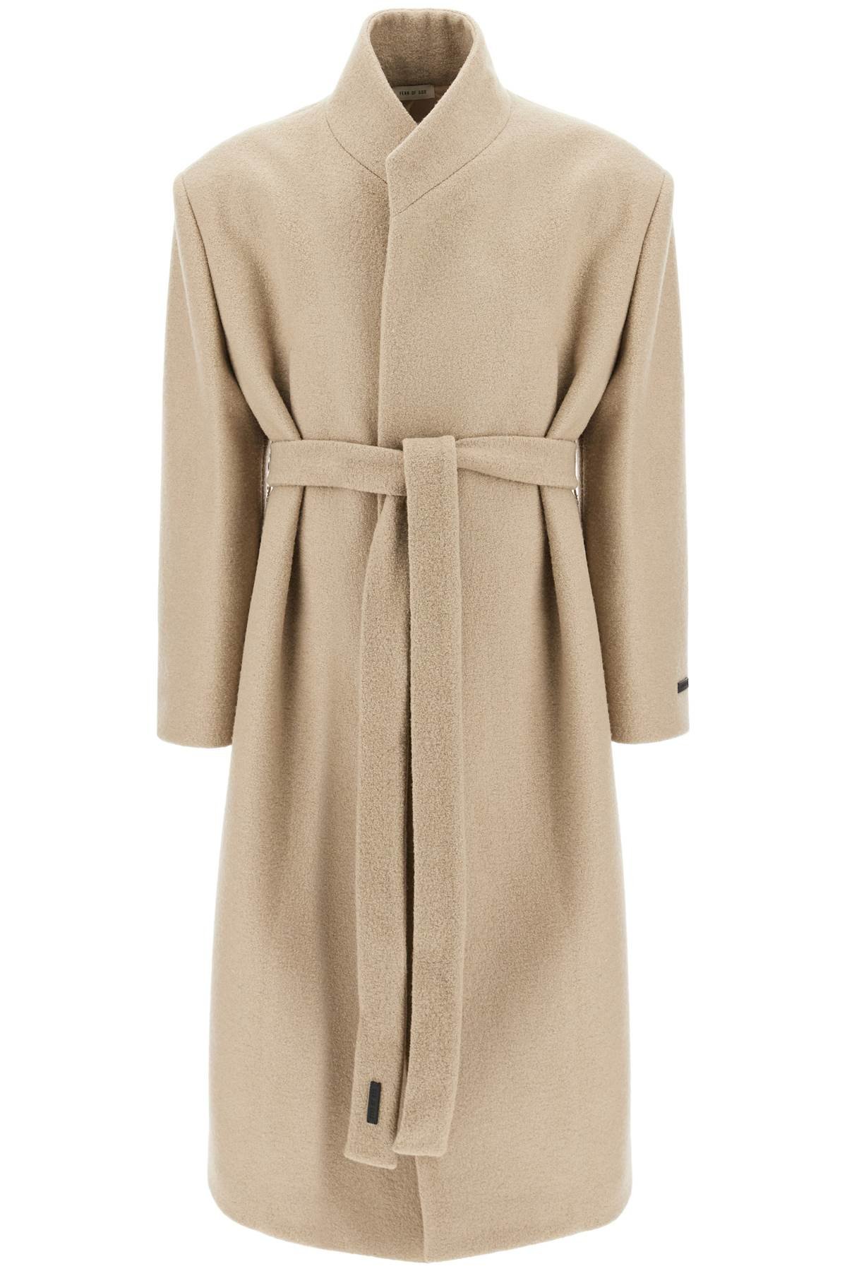 wool coat with high collar and boiled wool