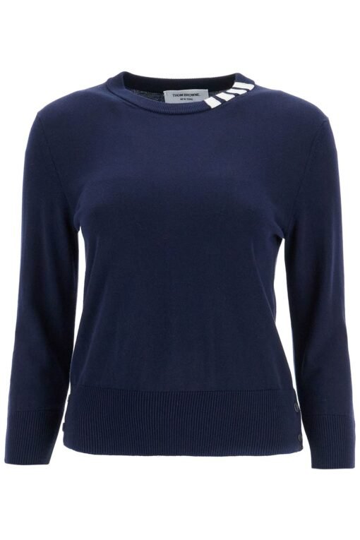 navy blue cotton sweatshirt with 4 stripes crew neck