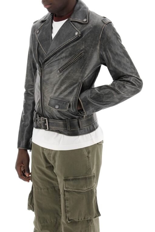 vintage-effect leather biker jacket - Image 4
