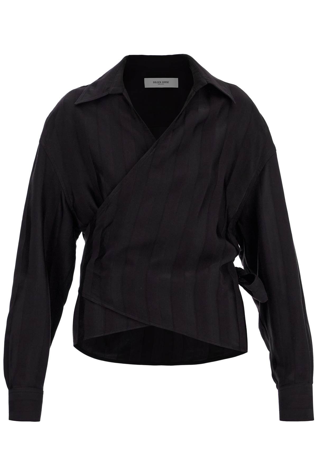 women's wrap shirt in night stripe viscose