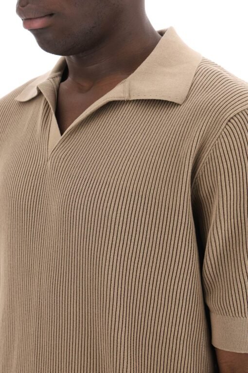 cotton ribbed perforated polo shirt - Image 4