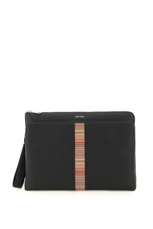 signture stripe leather pouch