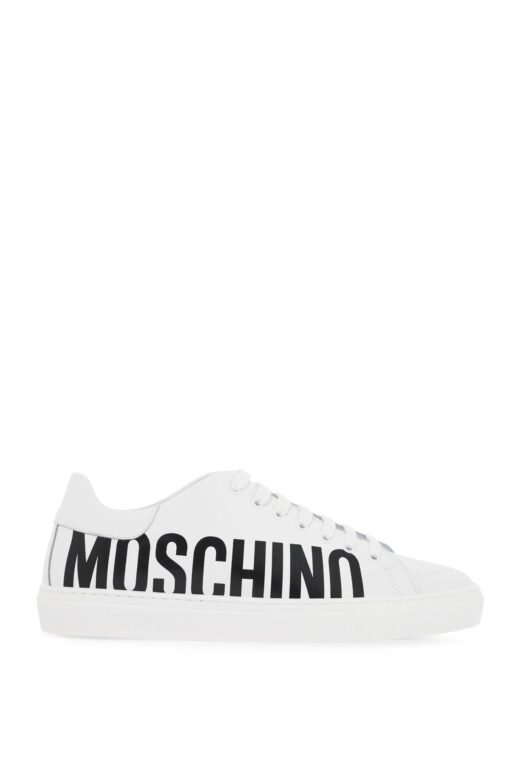 leather sneakers with logo print