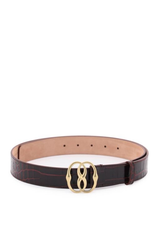 croco-effect leather belt with emblem buckle