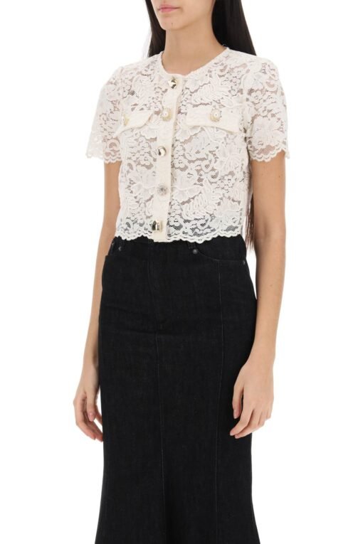 lace cropped top with diamanté buttons - Image 4