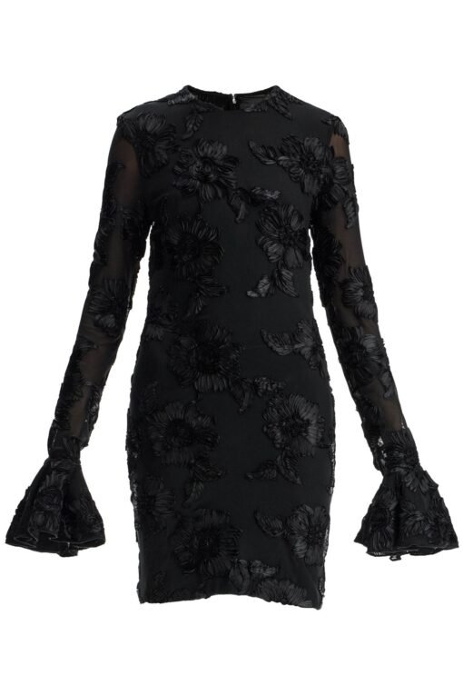 'mesh mini dress with embroidered flower details