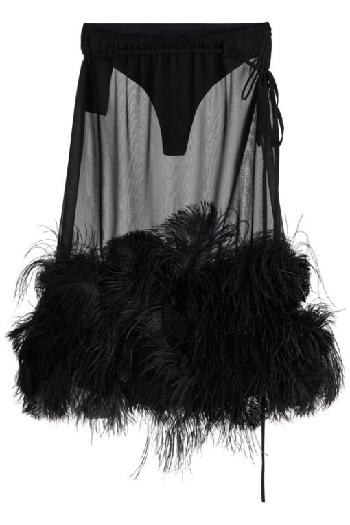midi skirt with feathers.
