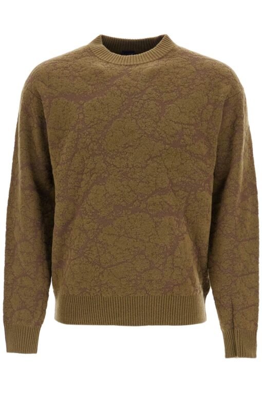 olive green wool sweater with round neck for men