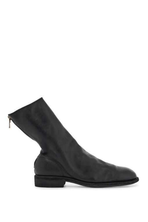 black leather boots with zip and leather sole