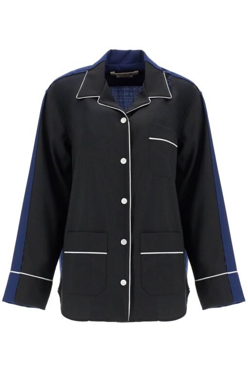 black wool shirt with white stitching