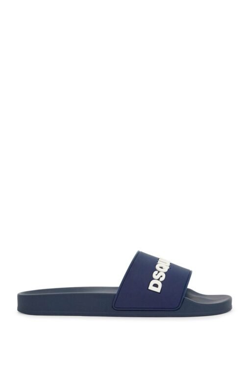 navy blue polyurethane slippers with minimalist design and leather sole