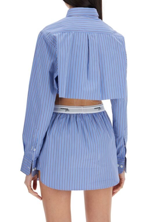 super cropped blue striped cotton shirt - Image 3