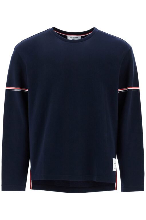 blue cotton rugby t-shirt with red and white stripe