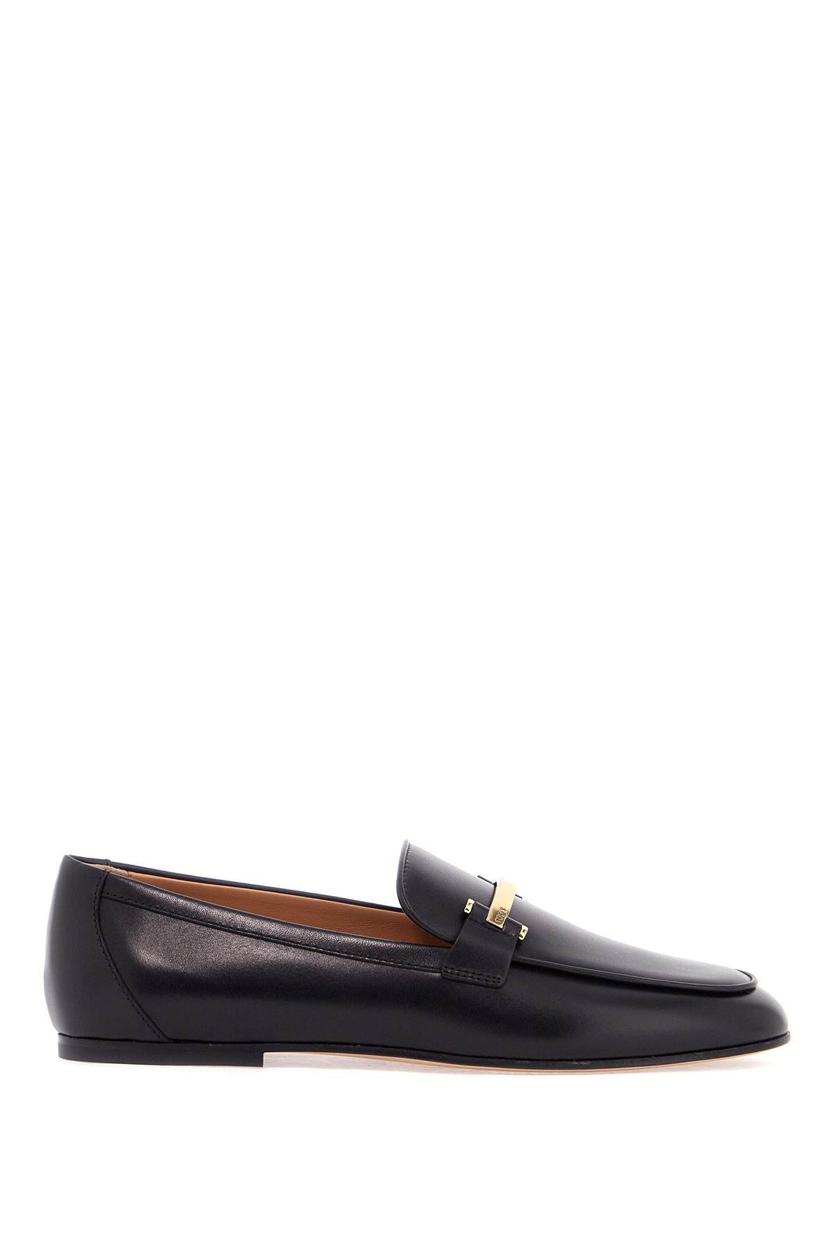 black calfskin women's loafers with metallic band