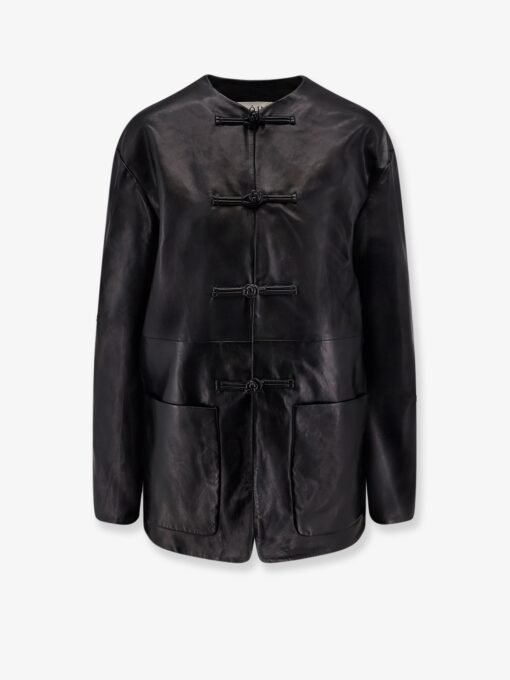 Mandarin closure leather jacket