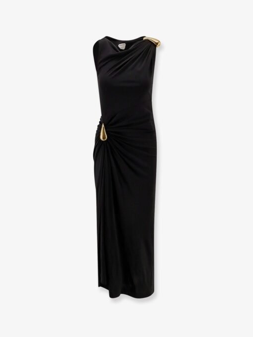 Viscose long dress with gold metal details