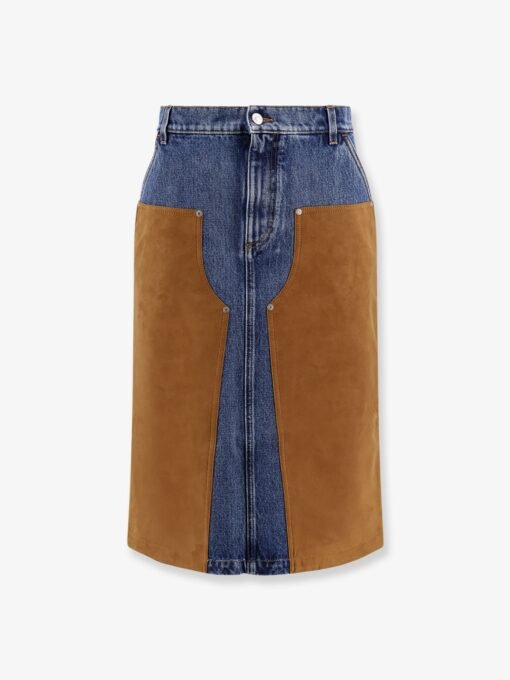 Denim skirt with suede inserts